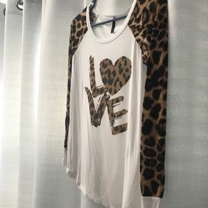 'Love' Graphic Tee With Leopard Pattern